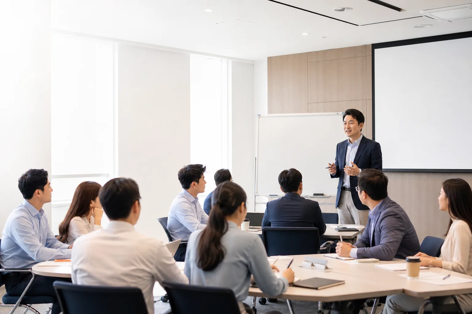 기업 교육 강의를 듣고 있는 회사 임직원들